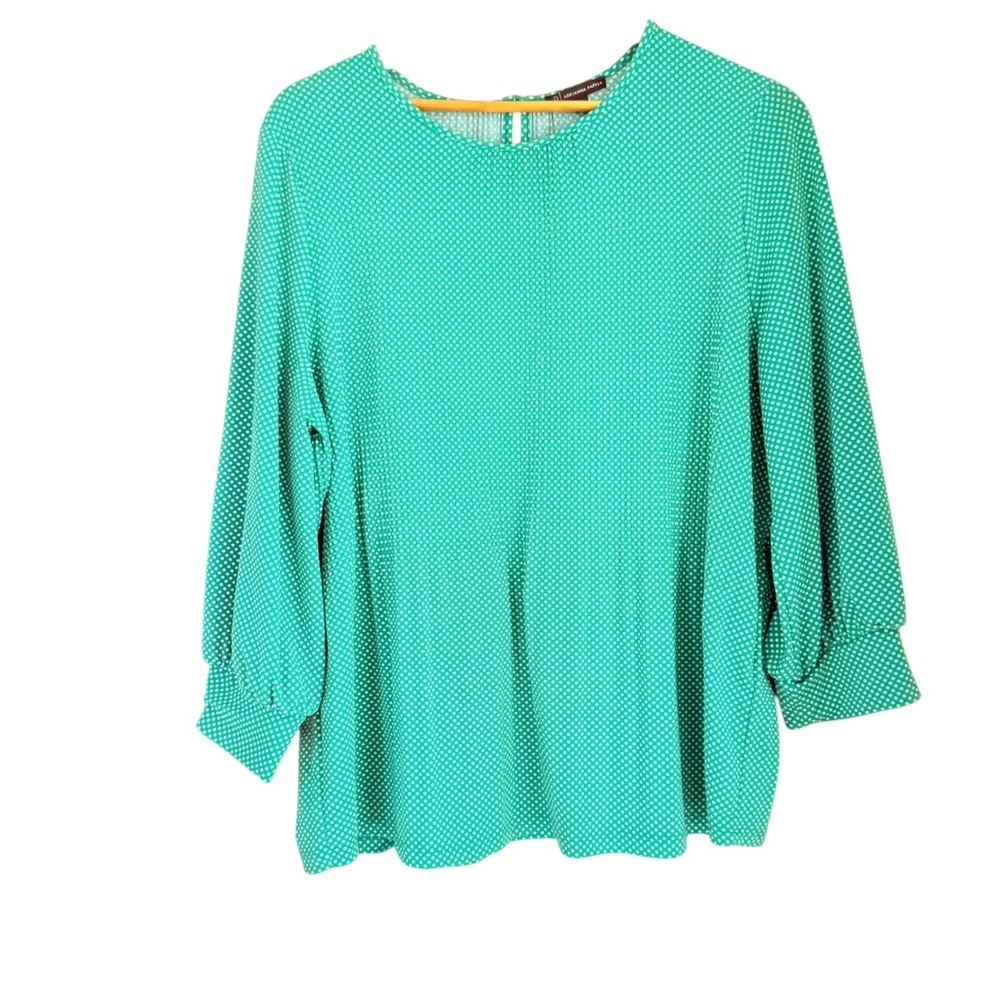 Adrianna Papell Green Polka Dot Blouse Women's XL Long Sleeve
